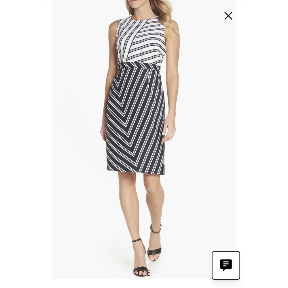 NWT Vince Camuto Black/White Striped Sheath Dress 2